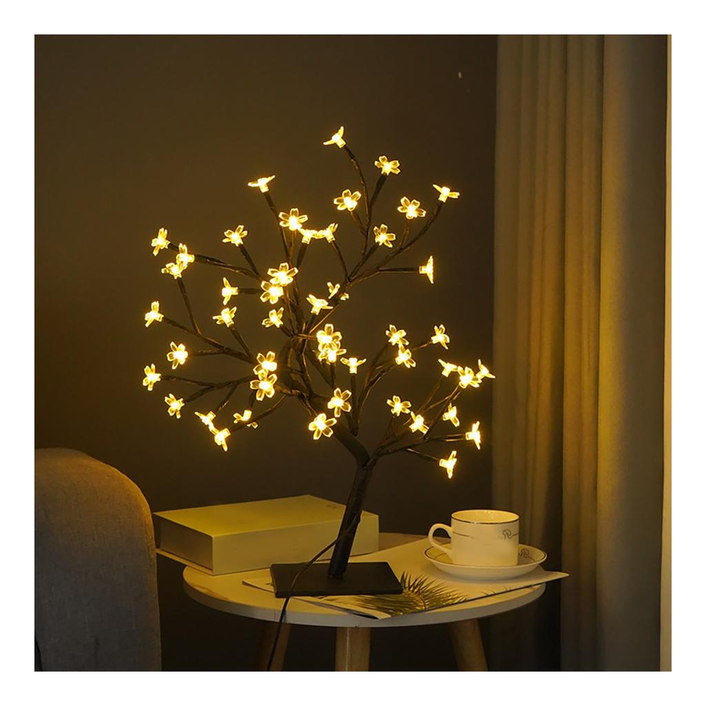 LED Tabletop Bonsai Tree Lamp USB Tree Lamp Christmas Bedroom Decoration Table Night Light Black 48