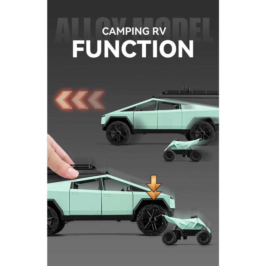 1/24 Tesla Cybertruck Кемпинговый автофургон из литого сплава Игрушечная модель автомобиля Звук и свет Детские игрушки Коллекционные предметы Подарок на день рождения