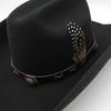 Woolen Black And White 9.5Cm Along Hemming Top Hat Feathers Western Cowboy Hat Riding Hat Men'S And Women'S Leisure