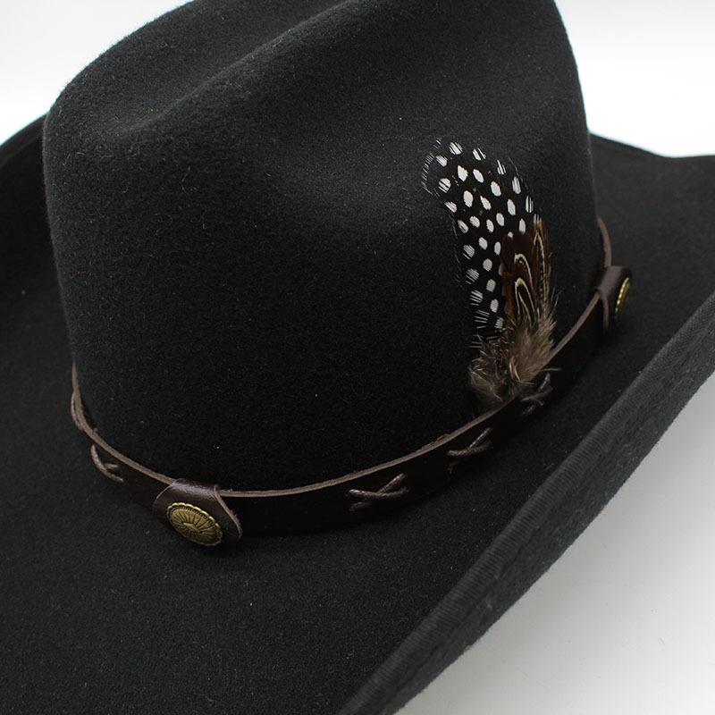 Woolen Black And White 9.5Cm Along Hemming Top Hat Feathers Western Cowboy Hat Riding Hat Men'S And Women'S Leisure
