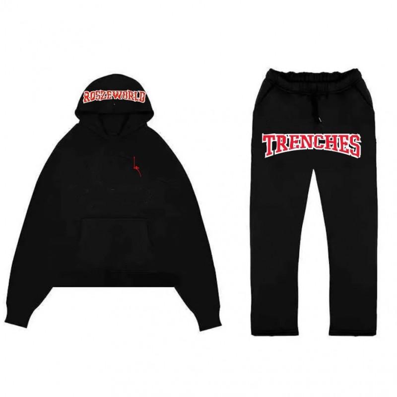 Комплект из худи и штанов в стиле Хип-Хоп Streetwear для мужчин и женщин - С вышивкой, буквенный принт, свободный крой, длинный рукав, унисекс, спортивный костюм