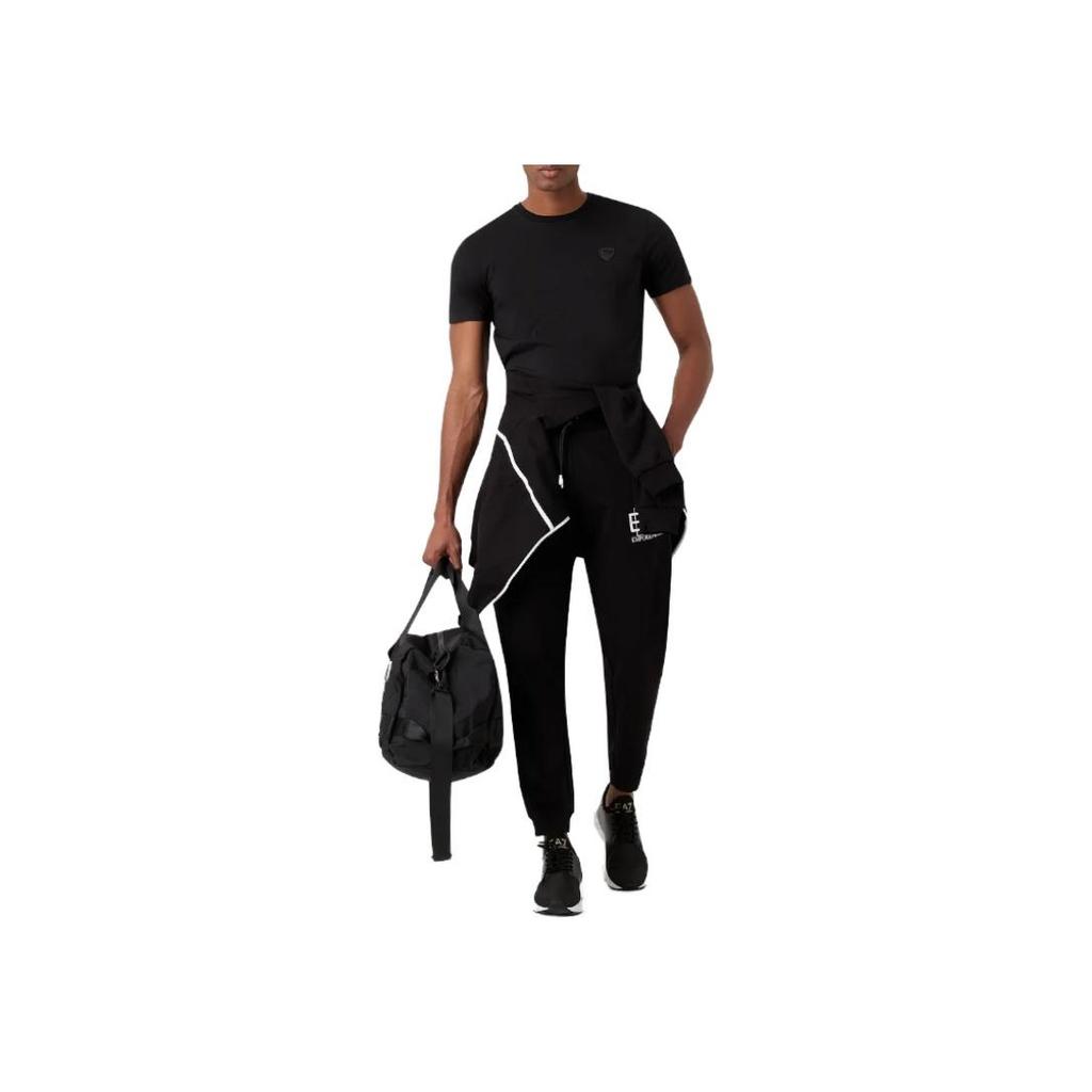 Emporio Armani EA7 Весна/Лето 23 Однотонная футболка-пуловер с логотипом, короткий рукав, мужские топы, черный 3RPT41-PJNTZ-1200