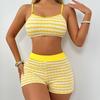 Европейский и американский полосатый желто-белый сексуальный купальник-бикини из двух частей TK249