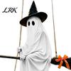 Whimsical Halloween Ghost Statue Hanging Decoration with Witch Hat and Broom, Spooky Flying Party Atmosphere Prop Ornament for Haunted House