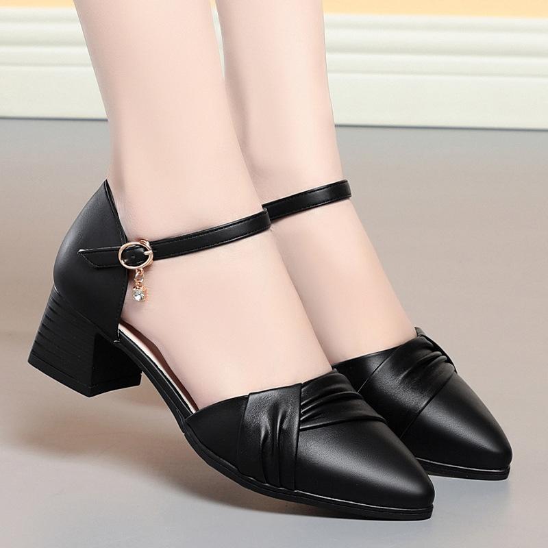 Summer Pumps Shoes For Dress Women Elegant Medium Heel Sandals High Heels 2025 Comfortable Female Sandal Simple Grace Model