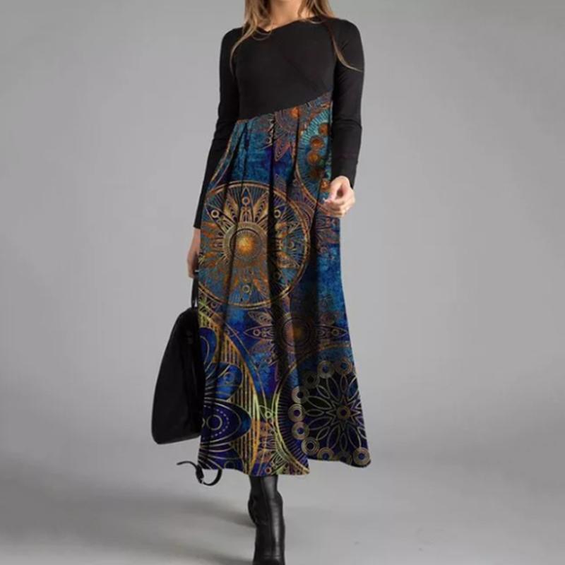 Женское модное повседневное платье с длинным рукавом и принтом больших размеров, вечерние длинные платья для дам