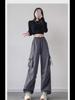 Women's High-Waist Gray Wide-Leg Casual Sports Pants - Spring/Autumn 2023 Collection