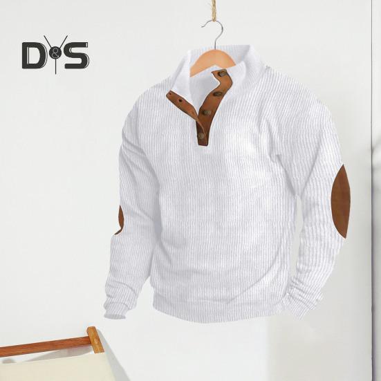 Весна Осень Мужской Топ Цветные Блоки Лоскутная Ретро Стиль Полуоткрытый Воротник-стойка Толстовка Плюс Размер Свободный Длинные Рукава Топ Повседневная Жизнь Офис И Отдых