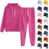 Женская мода сплошной цвет с длинными рукавами и длинными брюками спортивный комплект из двух предметов
