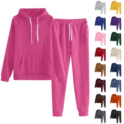 Женская мода сплошной цвет с длинными рукавами и длинными брюками спортивный комплект из двух предметов