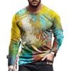Color Block 3D Print Men's T-shirts Spring Summer Imitation Polyester Loose Round Neck Long Sleeve Casual Tops Oversized T Shirt