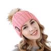 High Quality Letter B Cotton Beanies Wool Fur Pompom Winter Hat For Women Girls Warm Knitted Hat