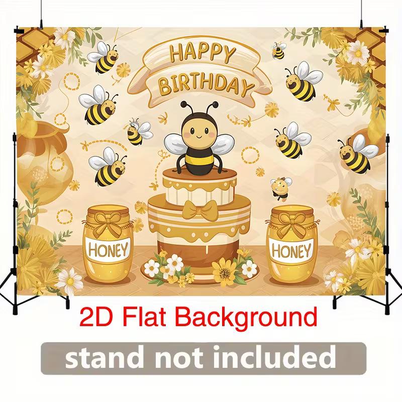 2D Bee Themed Birthday Photography Backdrop Honey Jar Photo Booth Banner