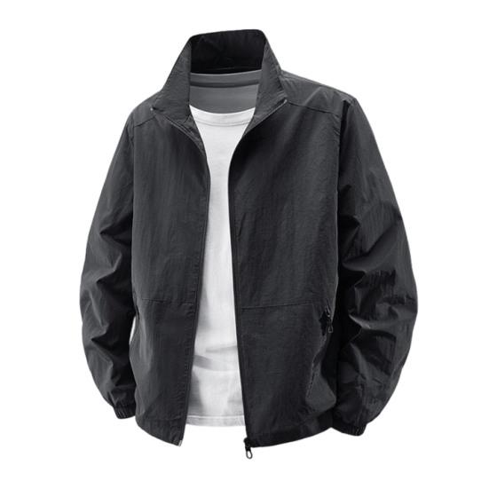 Мужская куртка с воротником-стойкой, длинным рукавом, на молнии, весенне-осеннее пальто с карманами, однотонная