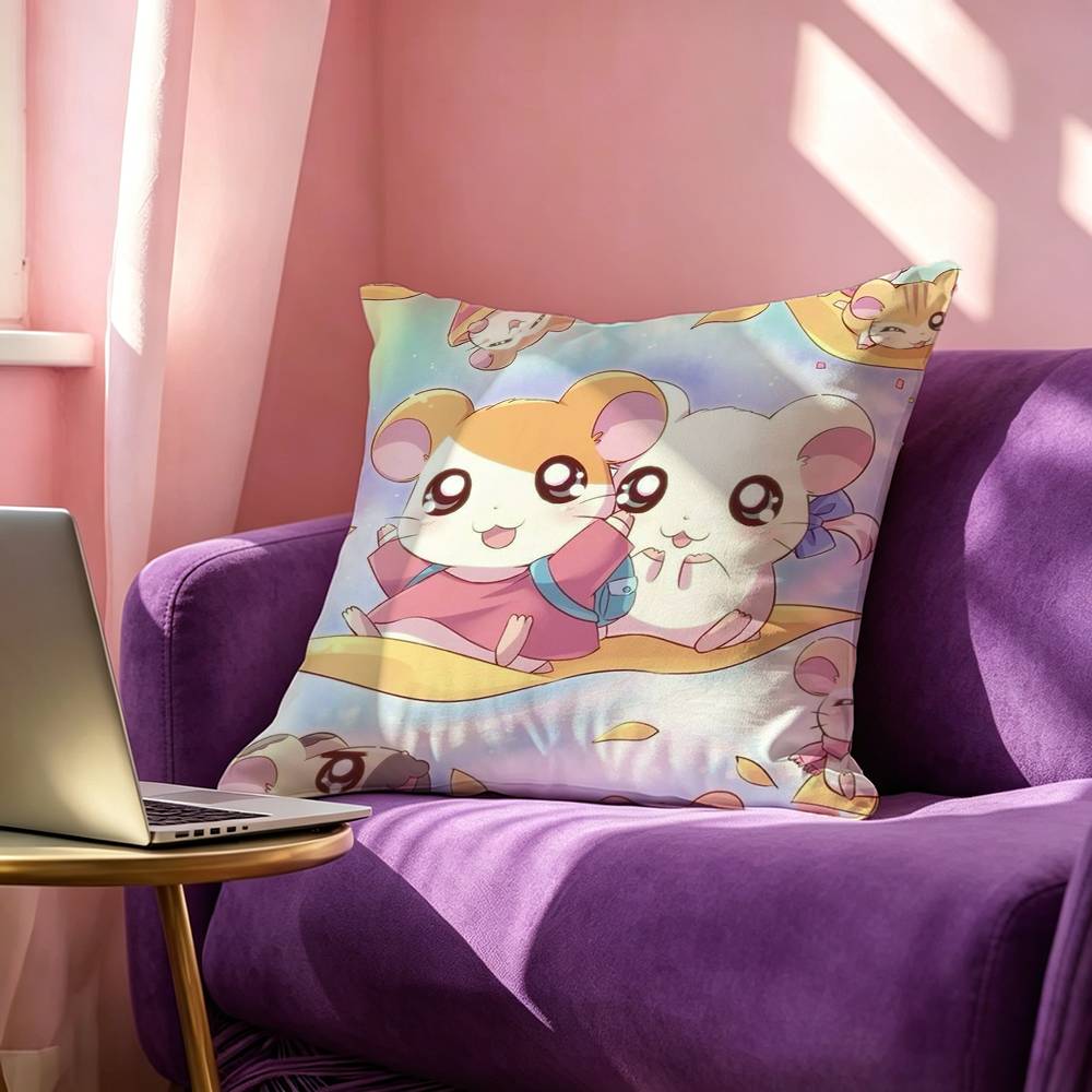 HHamtaros Cute Pillow Case Square DoubleSided Sofa Cushion Cover Bedroom Bedside Pillow