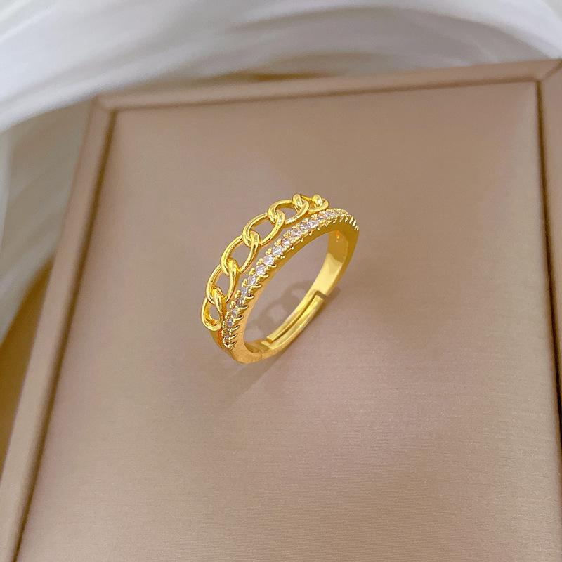 Real Gold Electroplated Open Chain Women'S Fashion Slightly Inlaid Light Luxury Ring Index Finger Ring Same Cold Wind