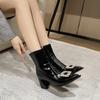 Брендовая женская обувь 2024 года, зимняя новая корейская мода, женские современные ботинки, повседневные универсальные туфли на толстом каблуке для женщин, Botas De Mujer