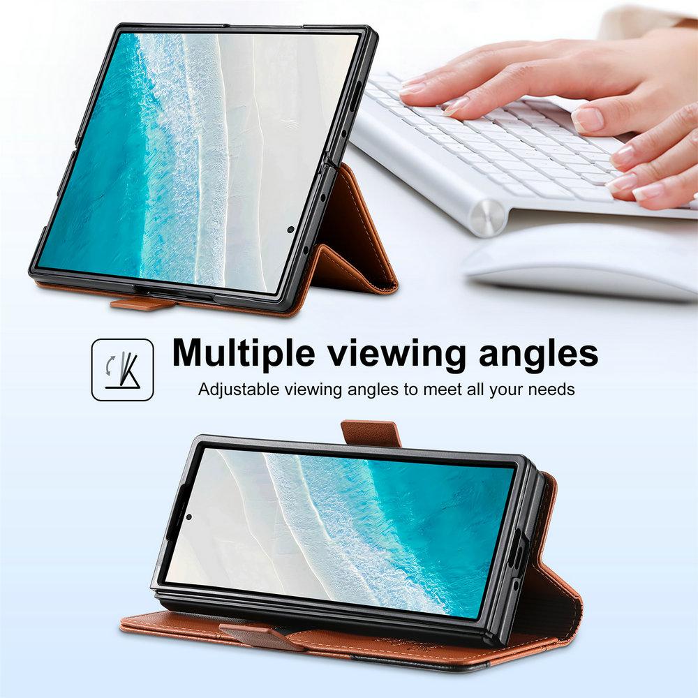 Luxury Leather Phone Case for Samsung Galaxy Z Fold 7 6 5 4 3 5G Fold7 2025 Magnetic Flip Book RFID Wallet Cover