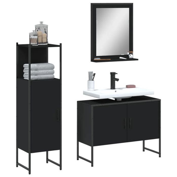 VidaXL 3-Piece Bathroom Cabinet Set, Vanity Cabinets with Mirror, Interior Toilet Storage Cabinets, 3214349
