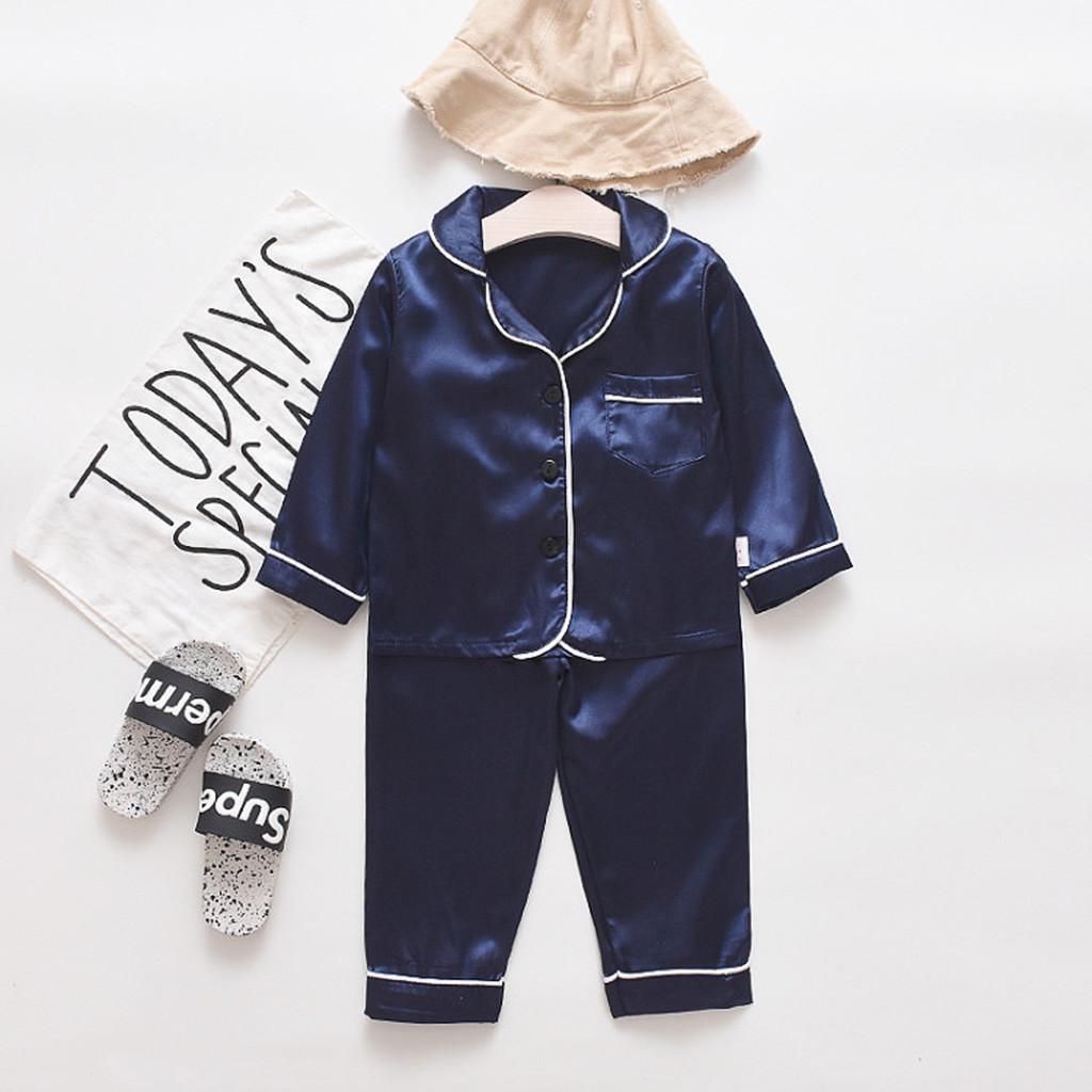 Toddler Baby Boys Long Sleeve Solid Tops+Pants Pajamas Sleepwear Outfits
