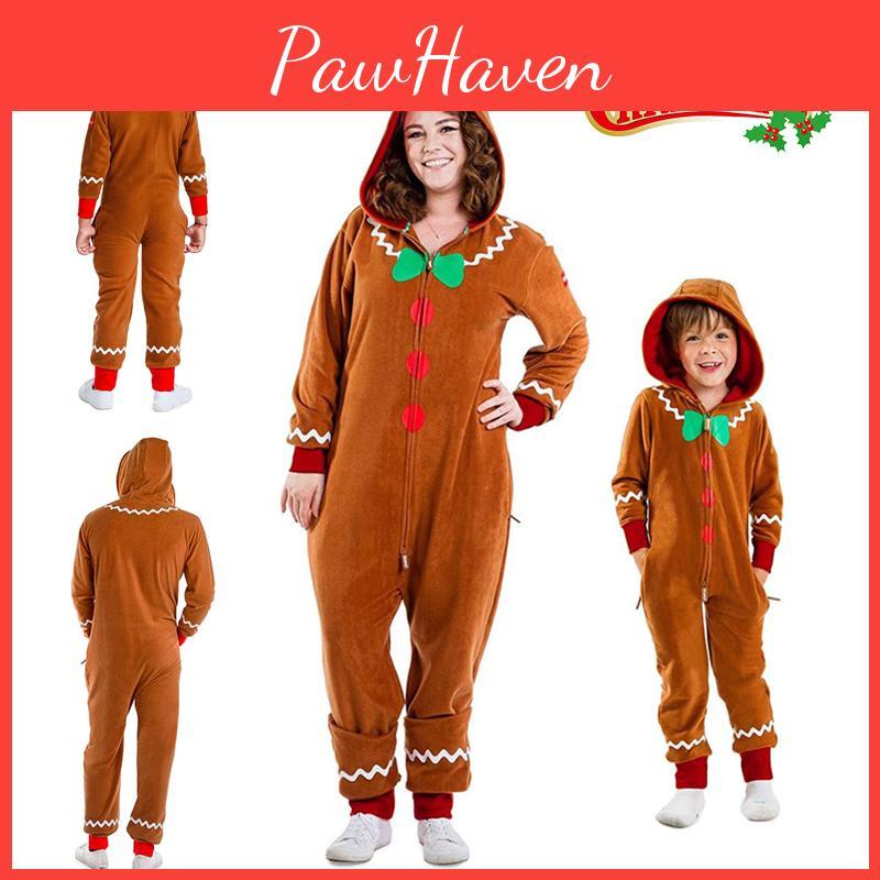 Рождественский костюм для косплея пряничного человечка для детей и взрослых, комбинезоны с капюшоном
