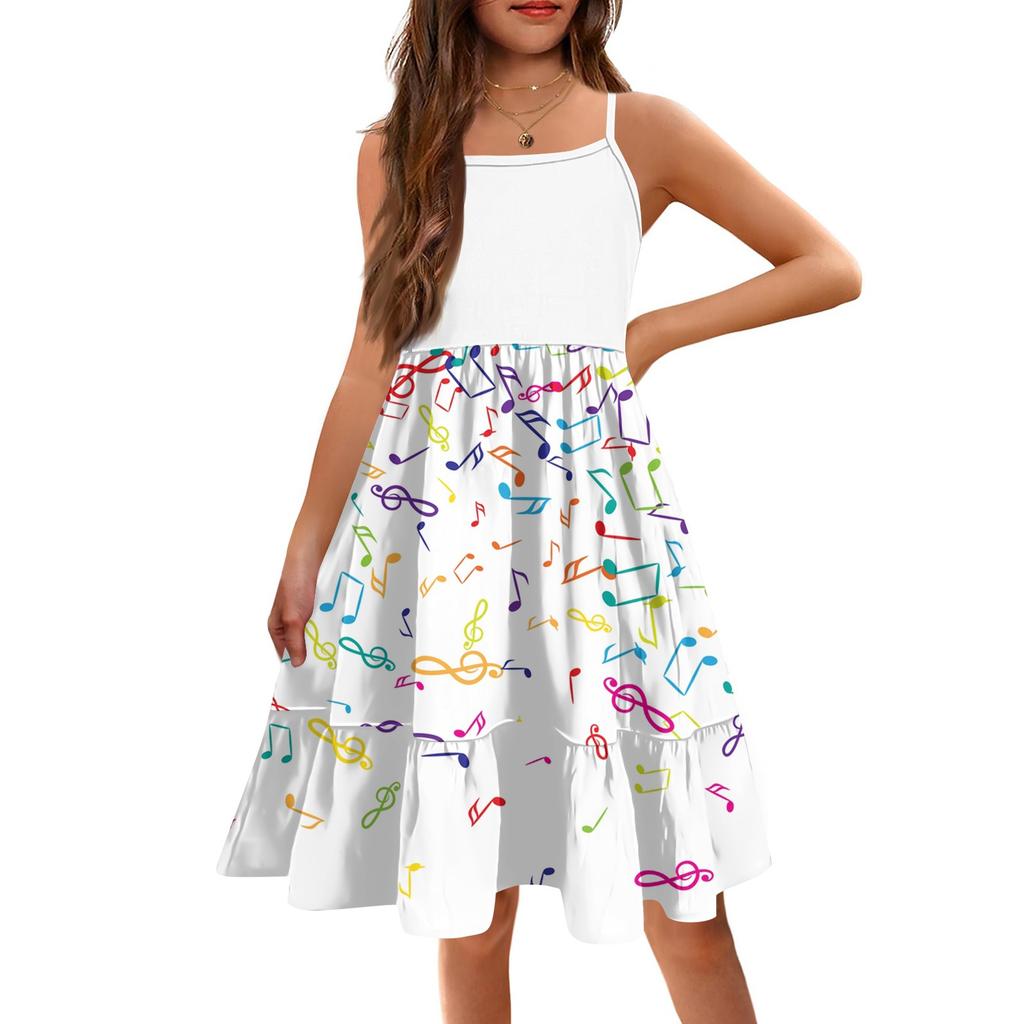 The Summer Children Condole Girls Printed Sleeveless Cute Flower Princess Leisure Dresses