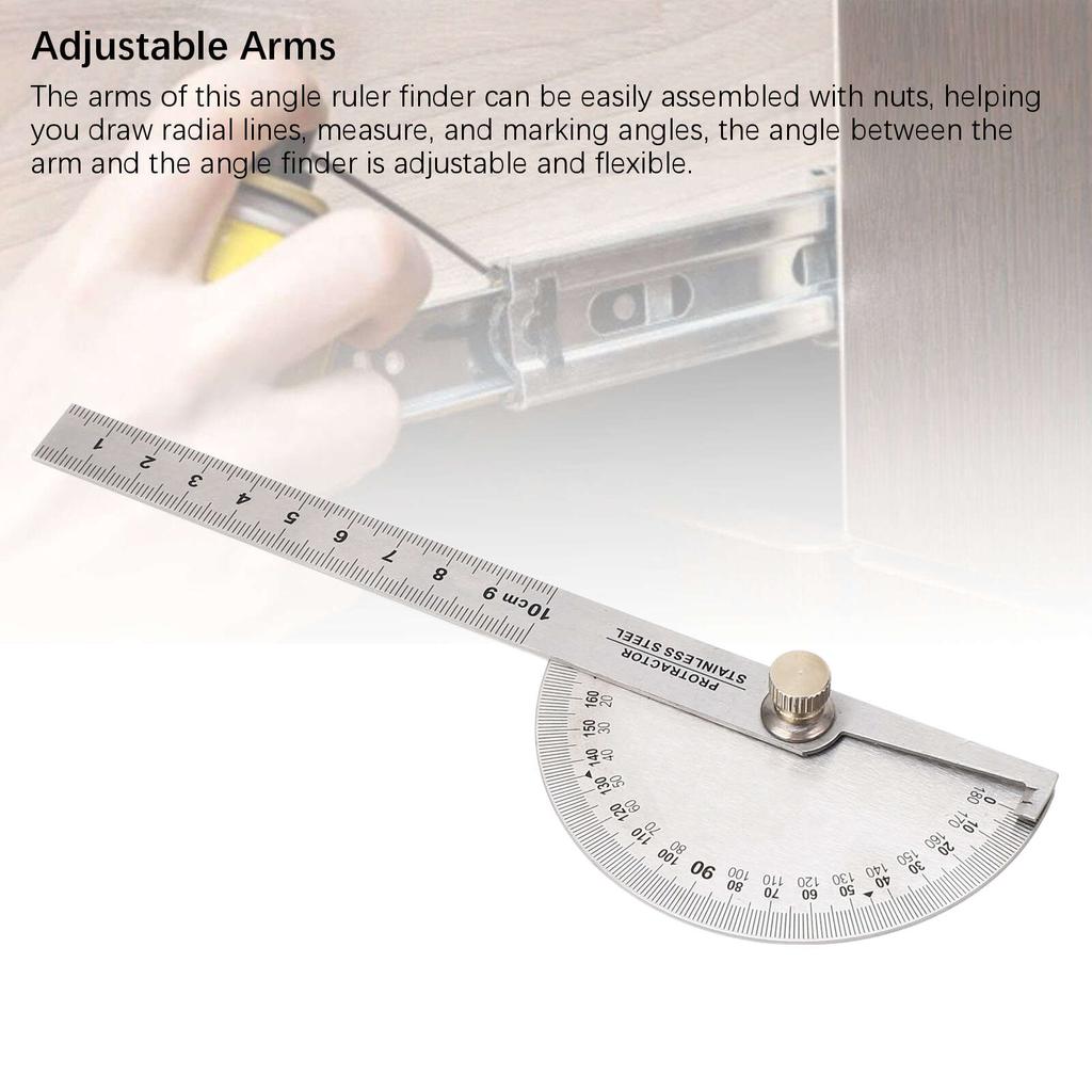 Угловой транспортир из нержавеющей стали, портативный, регулируемый от 0 до 180 градусов, линейка-искатель, инструмент для измерения угла с линейкой для деревообработки длиной 10 см