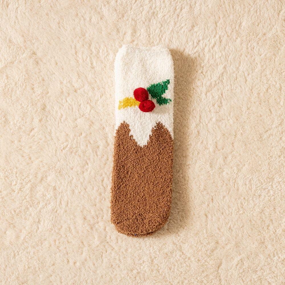 Cartoon Floor Sleep Socks Snowman Winter Red Green Elk Coral Velvet Socks Middle Tube Socks Women Hosiery Christmas Socks