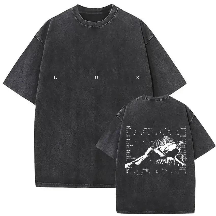 Washed Rosalia Lux Tour Printed T Shirts Streetwear Oversized Yk Women Men Pop Music Short Sleeve Streetwear Female Clothing