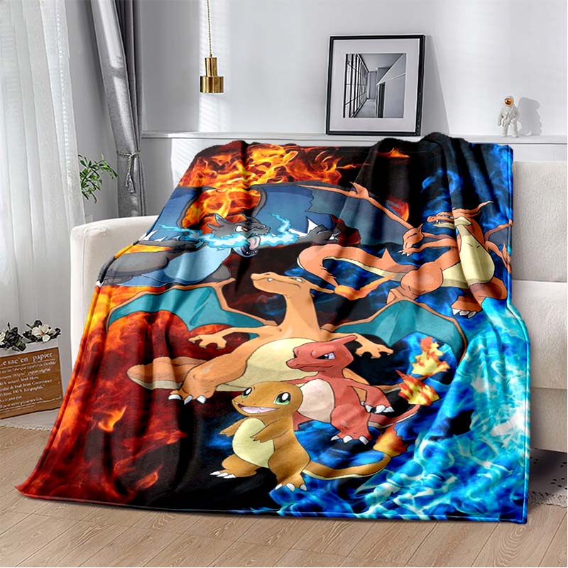 3D-Printed Cute Cartoon Charizard Blanket — Fluffy, Soft, and Warm Throw for Bedroom Decor and Home Comfort