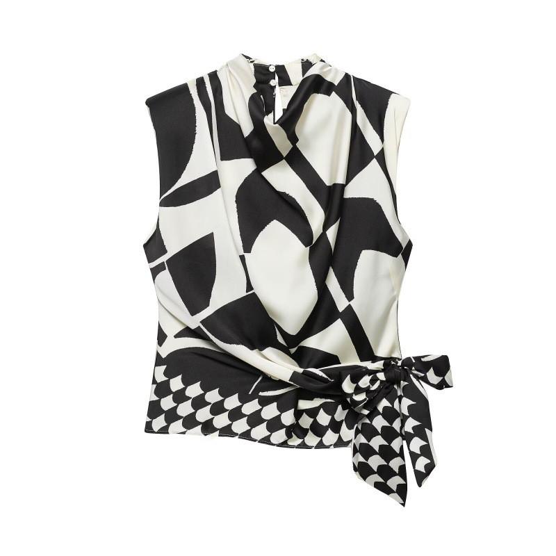 Womens Geometric Print Sleeveless Top Elastic Waist Pants Set - Elegant Casual Outfit