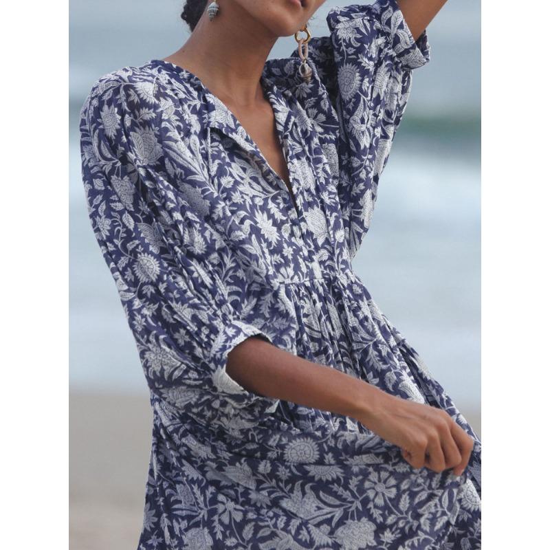 Летнее женское платье Модные большие ярды со свободными бретелями Персонализированные литературные ретро платья с принтом в европейском и американском стиле