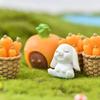 7pcs/set Easter Rabbit Ornament Miniature Figurines Carrot House Resin Landscape Craft Mini Bunny Home Office Desktop Decoration