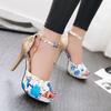Женская летняя обувь с цветочным принтом, туфли с открытым носком на высоком каблуке, женские сандалии на платформе, вечернее платье, свадебная обувь, женская обувь