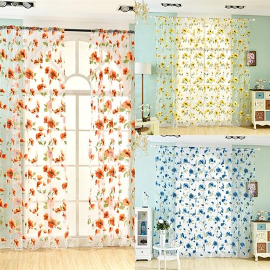 Romantic Bedroom Window Flower Pattern Sheer Curtain Drape Room Divider Home Decor