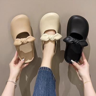 Женские уличные домашние тапочки Comzy Anti-Slip House Cotton Shoes Cute Bowknot Flat Slipper Couples Slides Весна Лето