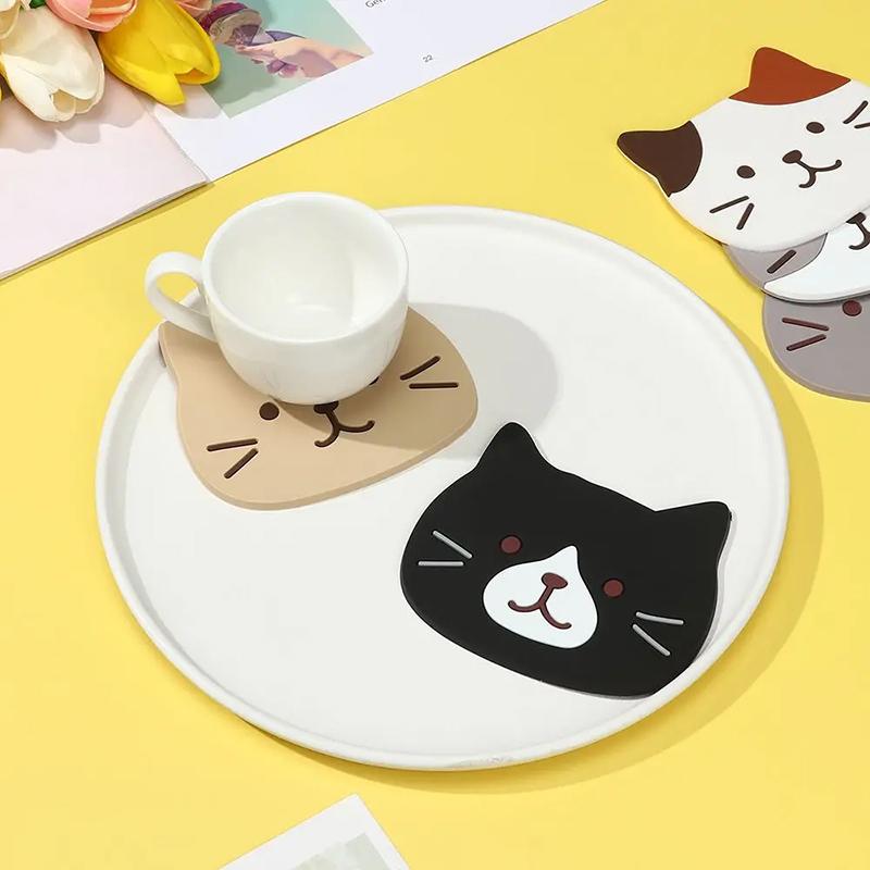 2Pcs Cute Cat Coaster Coffee Glasses Cup Mat Pad Kawaii Drink Coaster Set Heat Insulation Mug Coaster Kitchen Placemat for Table