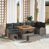 9-Piece Garden Sofa Set with Grey Cushions Poly Rattan Acacia 3362408