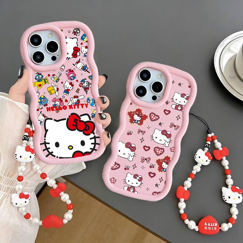 Мультяшный браслет Hello Kitty Чехол-цепочка Для OPPO A60 A6 A5 PRO A79 Reno 15F 14F 13F 12 11 10 Pro 12F 11F A36 A78 5G Волна Чехол