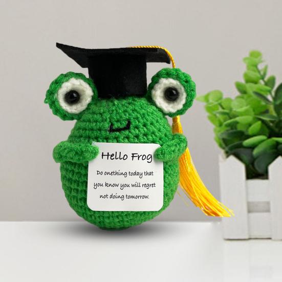 Позитивная вязаная крючком выпускная лягушка-груша с ободряющей карточкой, эмоциональная поддержка, вязание ручной работы, фруктовая игрушка-животное, кукла для детей, взрослых, пара, подарок