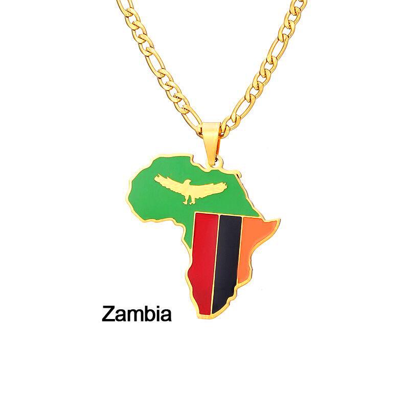 Африканская карта Хип-хоп Ожерелье из нержавеющей стали: Нигерия, Сомали, Ангола Дизайн