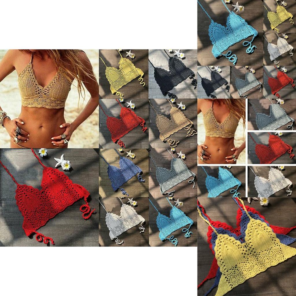 Вязаный женский кружевной жилет укороченный топ вязаный бюстгальтер бохо пляжная одежда бикини праздничный топ