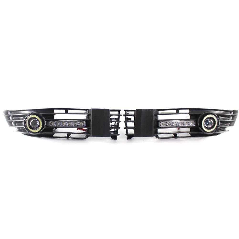 1 Pair Angel Eye Car Front Bumper Fog Lamps Grille With LED Daytime Running Lights Assembly Parts For Passat B5 B5.5