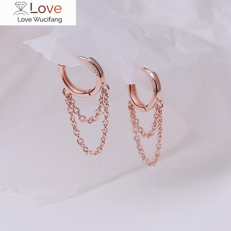 Real 925 Sterling Silver Double Layer Tassel Hoop Earrings For Women Ins Popular Cold Style Women Fashion Jewelry Flyleaf New
