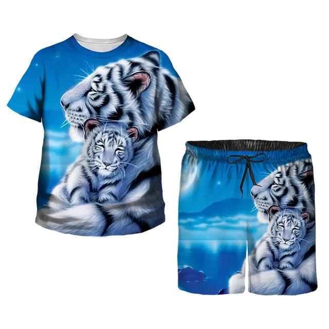 Детская одежда для детей от 1 до 14 лет, модный костюм для мальчиков и девочек, летняя детская футболка с короткими рукавами и тигром, повседневная уличная одежда с 3D принтом