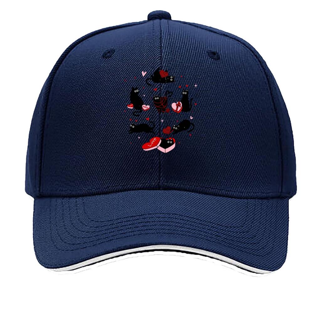 Valentine Black Cats Heart Box Love XOXO Yarn Sandwich Baseball Cap Unisex Women Sun Cap Outdoor Workouts Hat