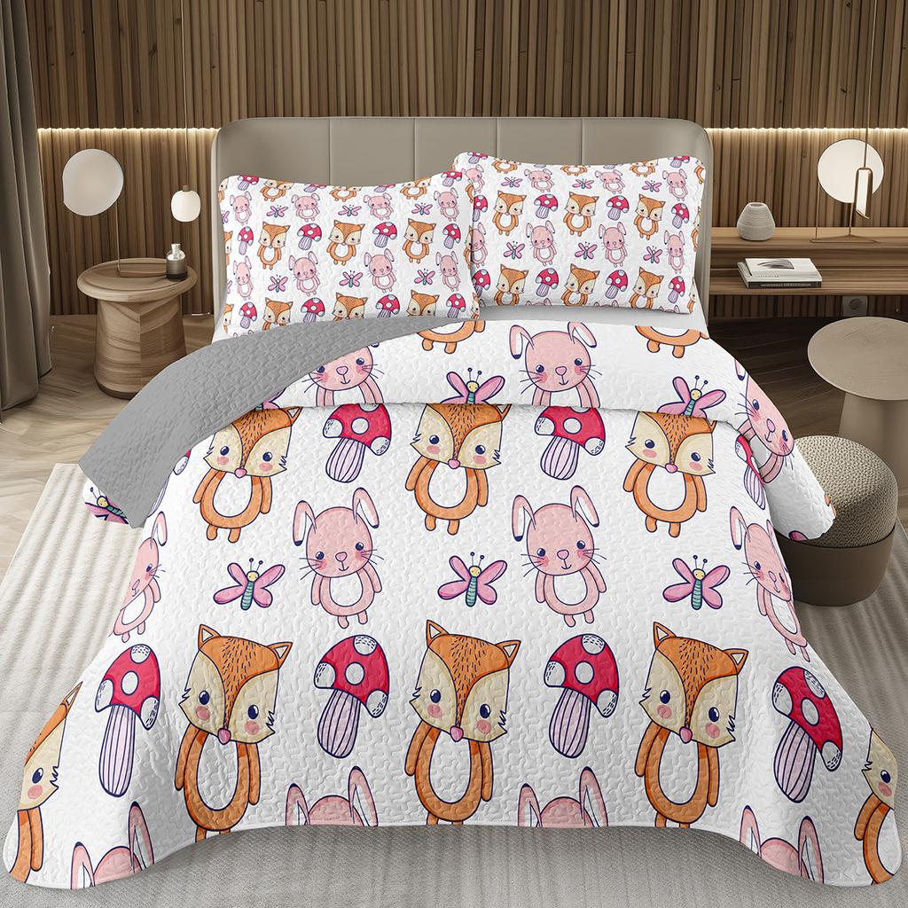 Кавайный комплект покрывала 2/3 предмета с лисой, лесное животное, двустороннее стеганое покрывало, природа, лесной, лисы, стеганое покрывало для спальни девочки-подростка