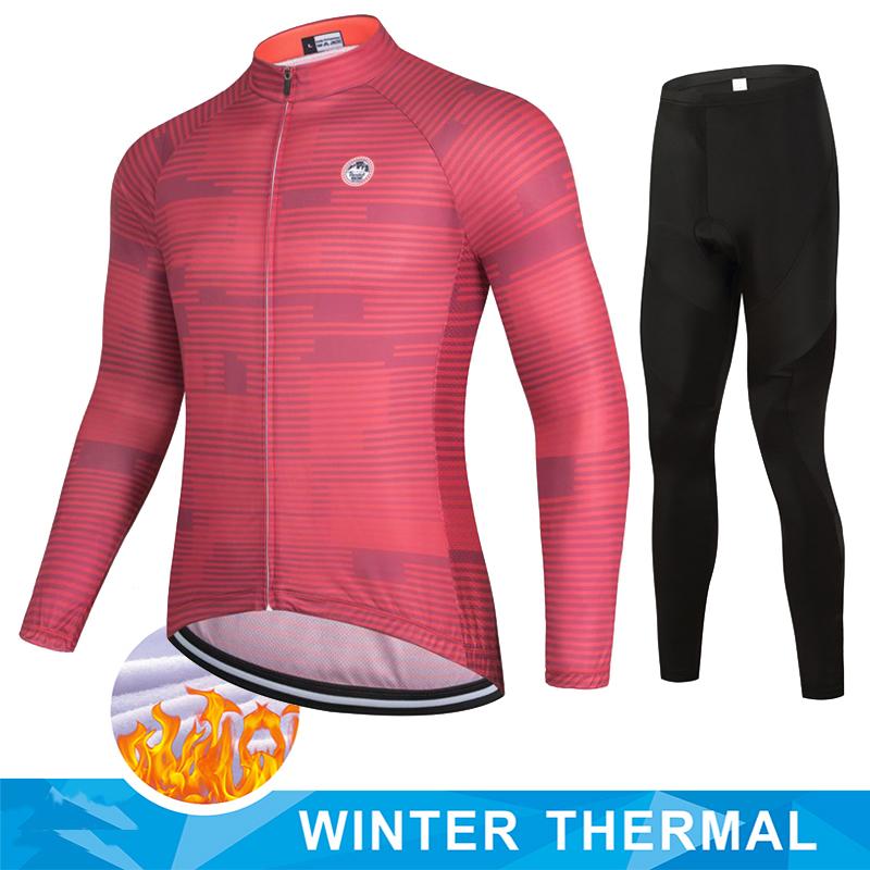 Team Men's Winter Thermal Fleece Cycling Long Sleeve MTB Bicycle Warm Riding Jersey Set Road Bicycle Riding Outdoor Clothing