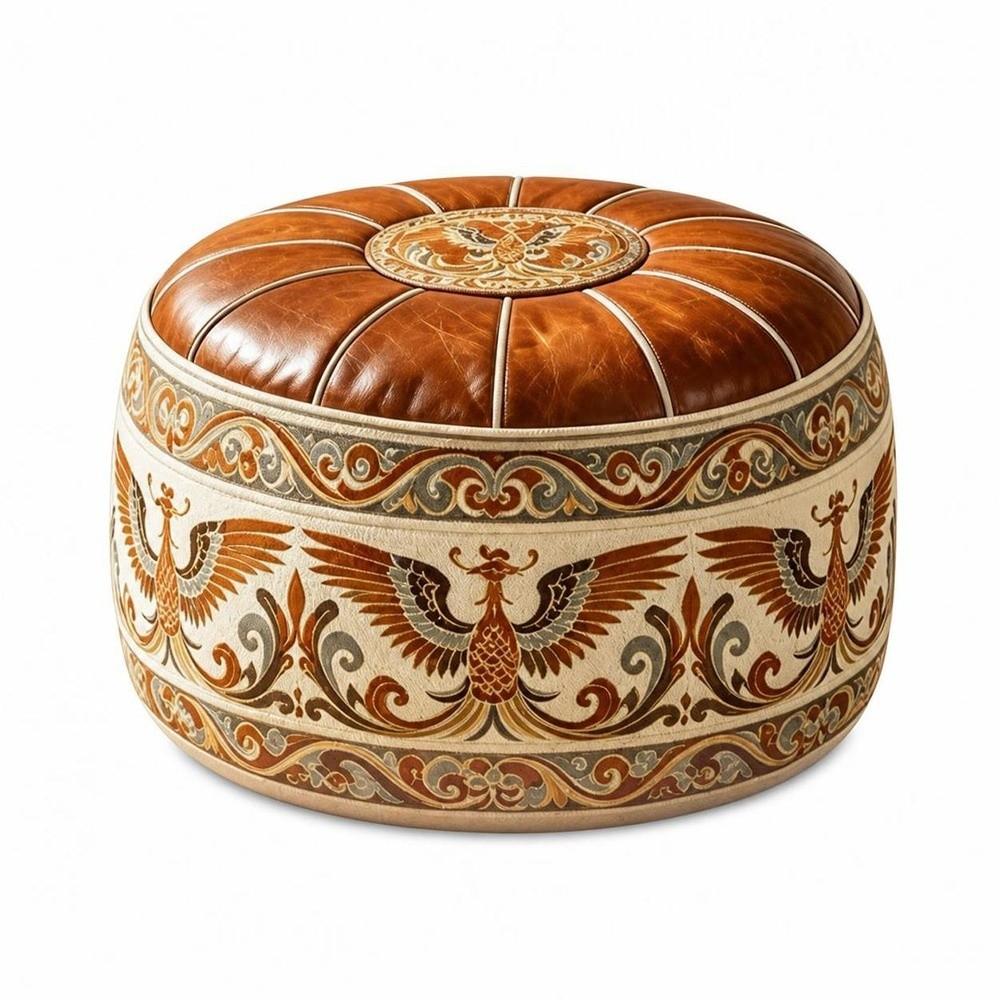 PU Leather Storage Ottoman Round Shape Floor Seat Cushion New Round Pouf Cover Living Room