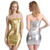 Женское клубное платье из гладкой глянцевой искусственной кожи, облегающее, с открытыми плечами, однотонное, без рукавов, с открытой спиной, вечерние мини-платье